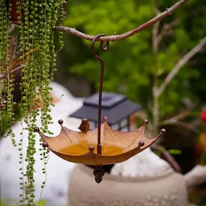 Outdoor Hanging Bird Feeder and Bath Tray, Metal Umbrella Style Hanging Bird Bath, Hummingbird Feeder for Garden & Patio Decor, Bird Feeding Station
