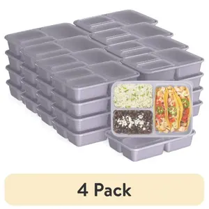 (4 pack) Bentgo Prep 3-Compartment Containers - 20-Piece Meal Prep Kit with 10 Trays & 10 Custom-Fit Lids - Durable Microwave, Freezer, Dishwasher Safe Reusable BPA-Free Food Storage Containers - Lilac