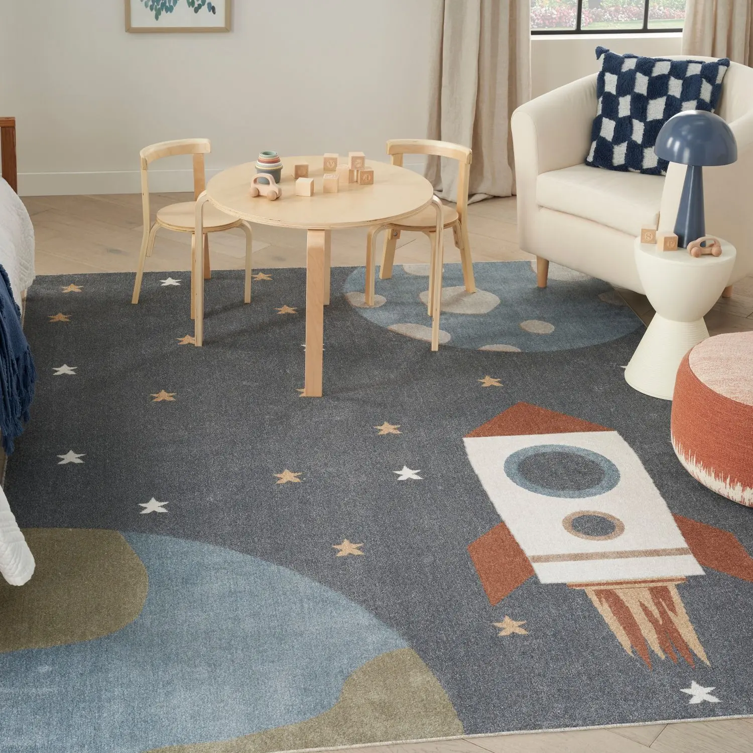 Nourison Kids Cosmic Theme Modern Indoor Print Rug, Decorative Graphic Nursery Rug with Cleaning Feature, Modern Indoor Rug