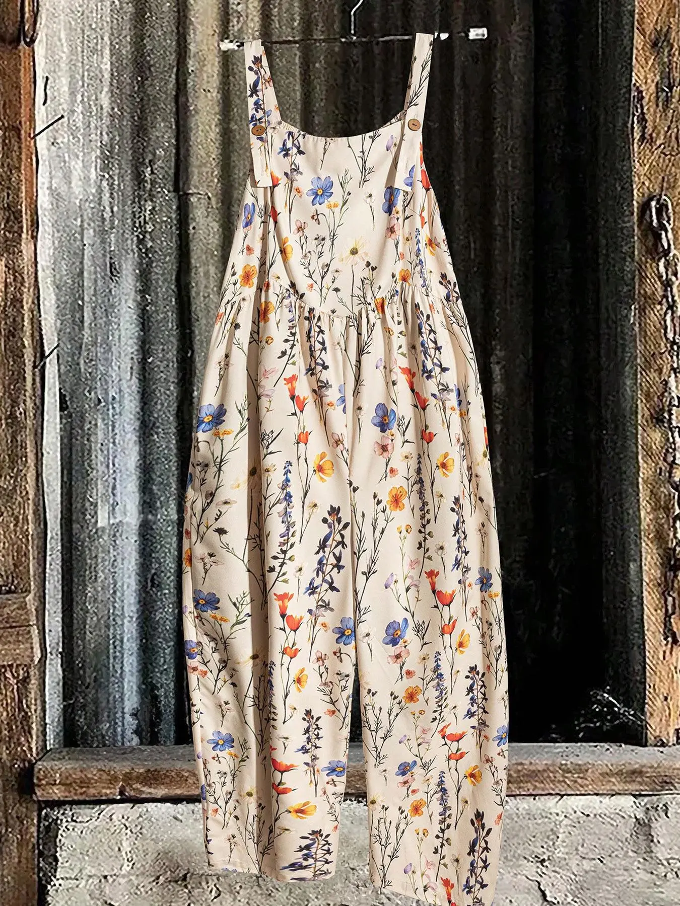 [Plus Size] Floral Print Overalls, Boho Casual Bohemian Sleeveless Overalls for Daily Wear, Women's Overalls for All Seasons, Casual Comfy Loose Jumpsuit, Loose Overalls Jumpsuits