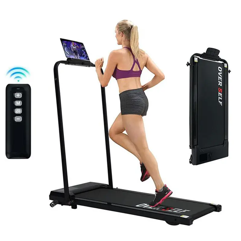 【Fallfreshness】OVER SELF Folding Treadmill with Handrail, Walking Mat Treadmill with 300 lbs Portable Treadmill for Easy Moving, Quiet design for home