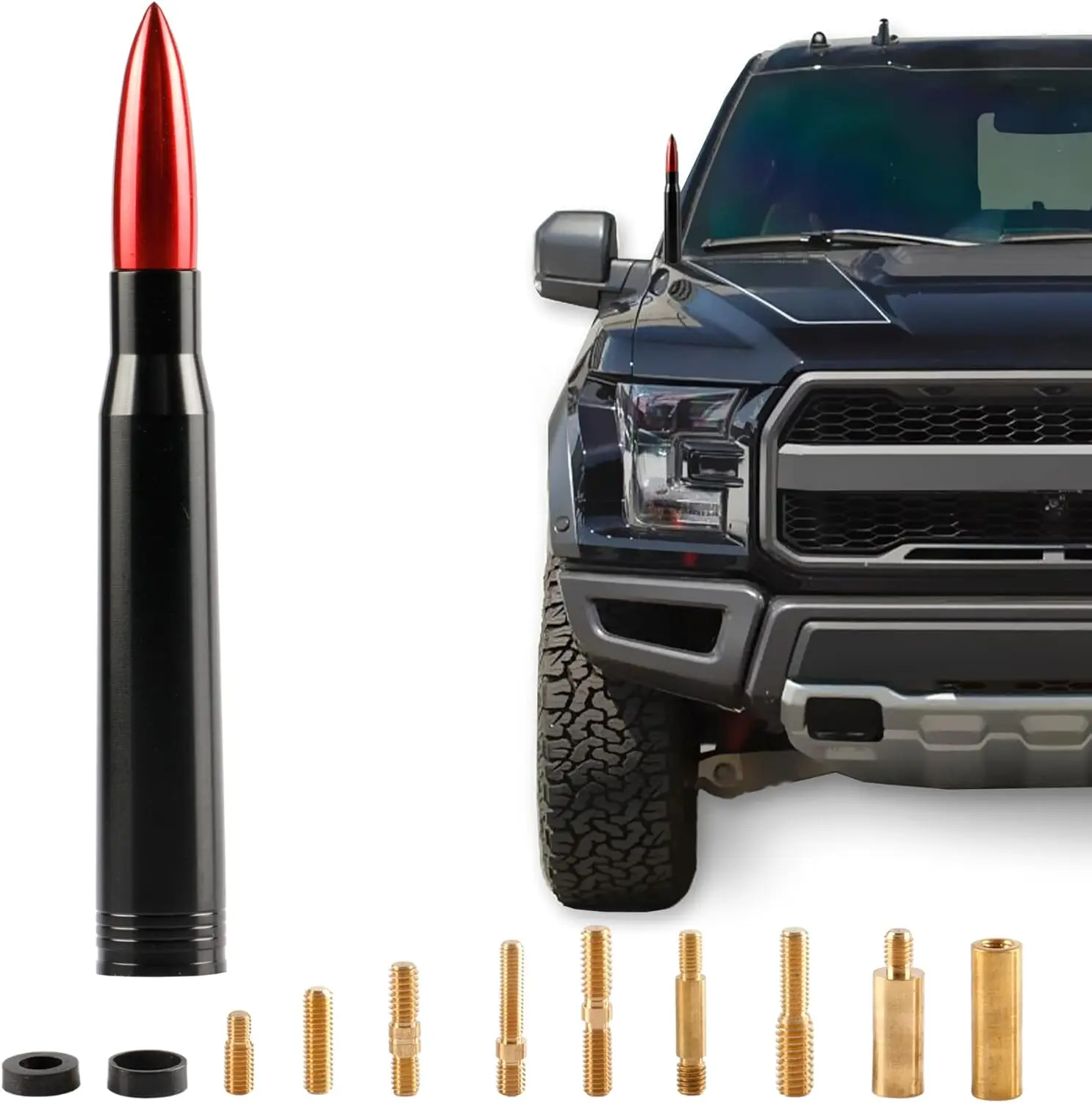 High Gain Universal Bullet Antenna, Truck & Car Antenna Replacement, Red Automotive Electronic Accessory for Compatible Vehicles, High Gain Antenna