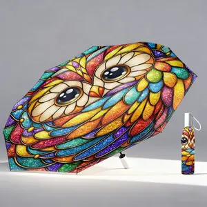 Automatic Folding Umbrella with Colorful Owl Inlay – Portable foldable design, 8-rib structure, durable iron and plastic construction, vibrant owl pattern suitable for all seasons, perfect gift for Christmas, birthdays,