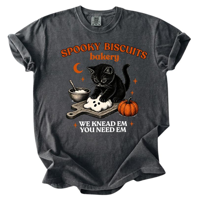 Cute Cat Baking Halloween Treats Graphic Tee- Van’s Trendy