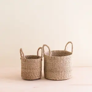 Natural Tabletop Mini Basket with Handle Set of 2 - Weave Baskets | LIKHÂ