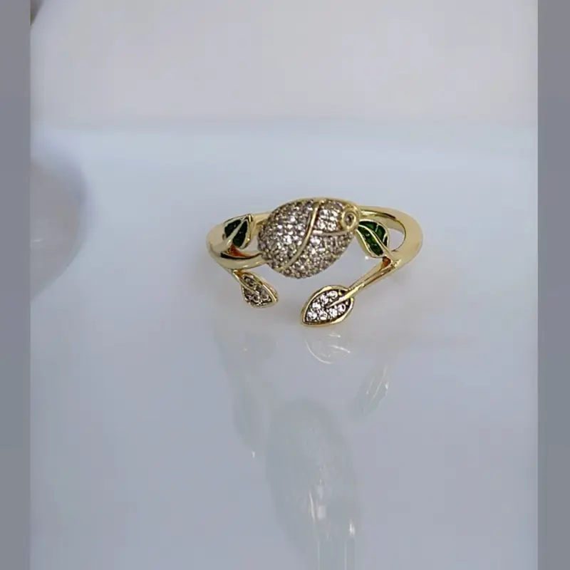 Tulip Design Open Ring #0140 - 14k Laminated Gold Hypoallergenic 3 Layers Protection Adjustable Size 6 to 7