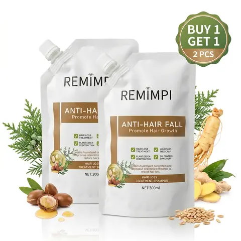 REMIMPI Anti Hair Fall Shampoo & Scalp Tonic, Daily Plant-Based Hair Care for Thinning Hair, Men & Women, Nourishes Roots, Reduces Breakage & Dandruff, 2×300ml B1G1,back to school