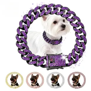 Glittering Cuban Chain Dog Collar with Secure Buckle Adjustable Metallic Leash for Small Medium Large Dogs and Cats Durable Fashion Accessory for Daily Walk Party Festive Christmas Outfit Set
