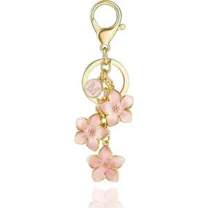 White/Pink/Black Big Cute Flower Initial Letter Keychain for Women, Flower Bag Charms Enameled Keychain Handbag Purse
