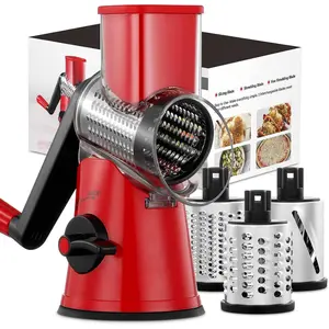 Rotary Cheese Grater, 3 in 1 Cheese Shredder Grater Rotary with Handle, Vegetable Mandoline Slicer Shredder for Vegetable, Cheese, Nut