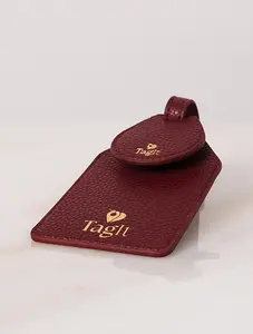 The Wayfinder Vegan Pebble Leather AirTag Luggage Tag — Burgundy