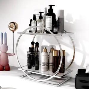 European Style Carbon Steel Waterproof Cosmetic Organizer Rack, Silver Color, Large Capacity Bathroom Storage Shelf