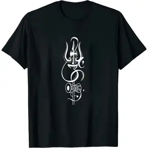 OM-Damroo And Lord Shiva Divine Trident Trishul Womens T-Shirt Black