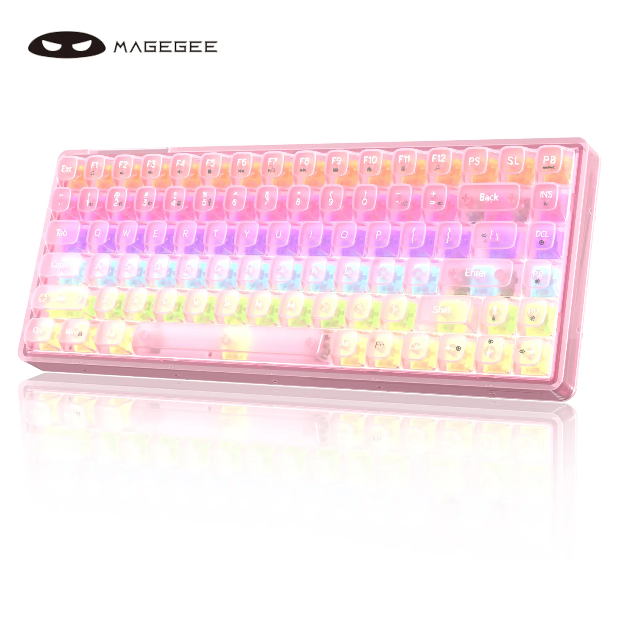 MageGee Light84 Mechanical Gaming Keyboard, 84-Key RGB Gasket Structure, Hot-Swappable, 3 Connection Modes, Transparent Design, EVA Double Layer Sound Deadening Pad, Smooth Feel, Optimize Feel & Sound Consistency, Windows-Dual System Compatible