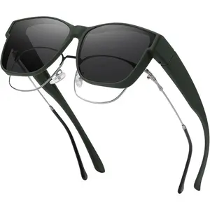 FOC1 Polarized Sunglasses Fit Over Glasses for Men Women, Oversized Square Sun Glasses UV400 Protection Shades