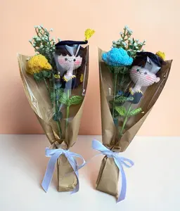Handmade Crochet Graduation Bouquet with Graduate Doll & Everlasting Flowers | Class of 2026 Gift