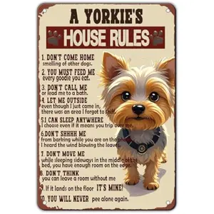 Yorkie Art Wall Decor Yorkie House Rules Metal Tin Sign 12x8 Inch Dog Sign Home Kitchen Bathroom Garden Restaurant Garage Office Wall Decor