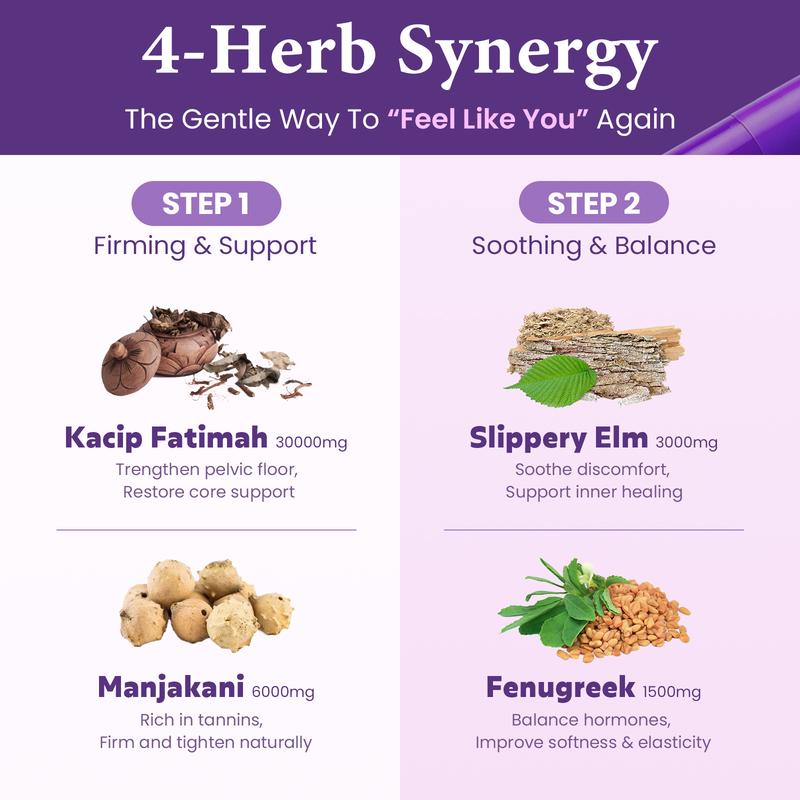 Women’s Herbal Supplement with Kacip Fatimah 1000mg, Manjakani, Slippery Elm & Fenugreek | Wellness & Vitality Support | 60 Tablets | Mixed Packaging