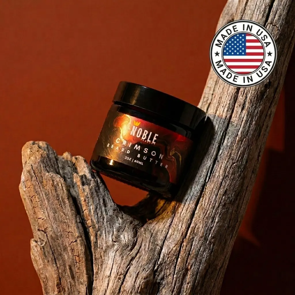 CRIMSON Beard Butter for Men | Dark Cherry & Warm Woods Scent | Deep Conditioning Beard Balm | Softens, Moisturizes & Tames Beard Hair | 2 oz