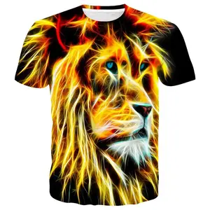 Unisex Flame Lion Head 3D Print T-Shirt, Neon Fire Effect Graphic Tee for Adults, Perfect for Halloween Parties, Music Festivals & Streetwear Outfits