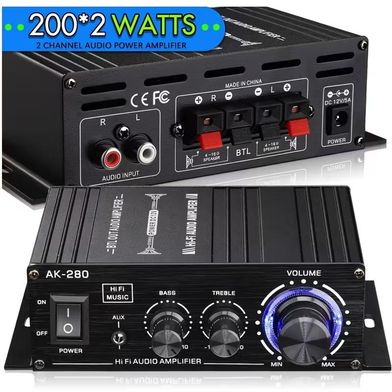 AK280 AK170 Mini 2.0-Channel Audio Amplifier with Bass & Treble Controls for Cars Homes & Garages Music Player Receiver Speaker Amplifier Enhance Your Audio Experience