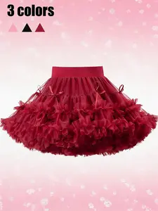 Girls Cute Layered Sheer Tulle Skirt, Elegant Party Dress for Special Occasions, High Waist with Colorblock Design, Tutu