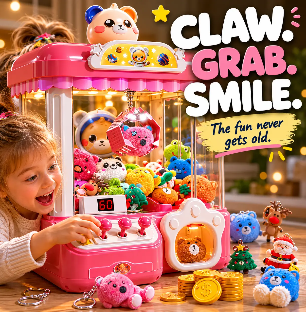 Mini Bear Claw Machine with Lights and Music Candy Claw Arcade lay laPlay Toy for Kids set Perfect Christmas and Birthday Gift for Boys and Girls educational
