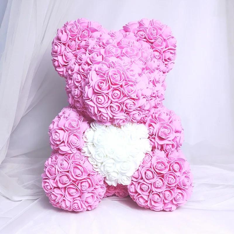 40cm Valentine's Day Rose Bear Artificial PE Flower for Girlfriend/Women/Wife, Handmade Rose Teddy Bear, Romantic Birthday/Mother's Day/Christmas/ Wedding Gifts