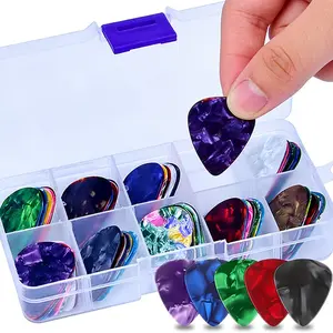 50pcs Colorful Celluloid Guitar Picks with 1pc Storage Box, Plectrums for Acoustic, Electric, Bass Guitars, Variety Thickness Assorted Picks