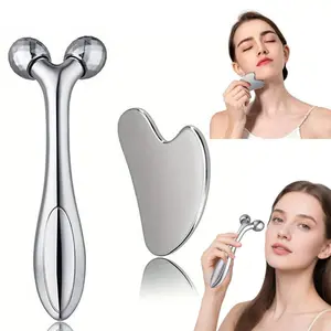 2 Pack Face Body Roller Massager 3D Y Shape Facial Lifting Tool Tightening Beauty Device for Face and Body Facial Body Scraper Silver