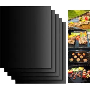 Grill Mats for Outdoor Grill, Grill Mats Non Stick Set of 5 BBQ Grill Mat Baking Mats Teflon BBQ Grilling Accessories Reusable,Works on Gas, Charcoal, Electric Grill 15.75 x 13-Inch, Black