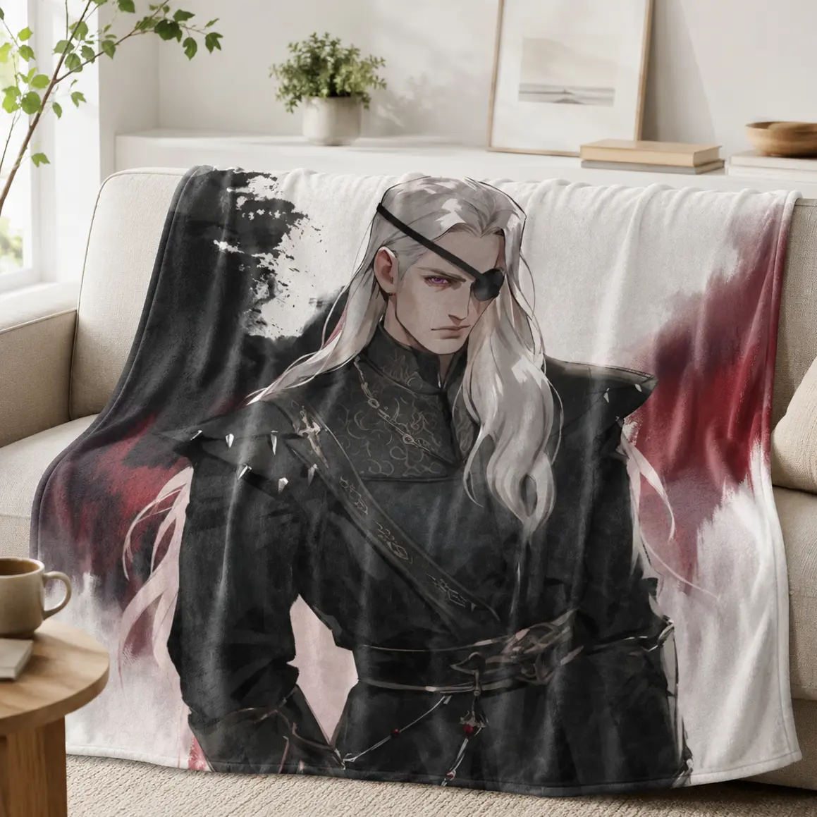 Anime Fantasy Aemond Targaryen Fleece Blanket Soft Cozy Flannel Throw Blanket for Bed Couch Cool Graphic Fan Gift Room Decor for Teens Adults