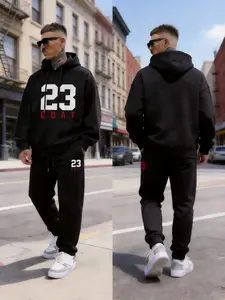 Men's cotton Hoodie Sweatshirt Set New Spring 2026 Style Black Tracksuit Daily Wear Simple Long Sleeve  Casual  Stylish