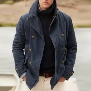 Men'sNavyBlueDouble-BreastedPeaCoat,ClassicWoolBlendWinterOuterwear