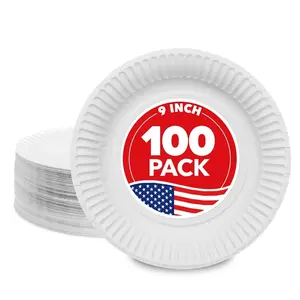 Stock Your Home 9-Inch Paper Plates Uncoated, Everyday Disposable Plates 9