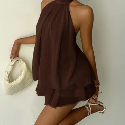 Brown Dress Short Flowy - TikTok Shop