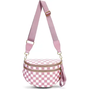 Checkered Crossbody Bag Spacious Bum Bags for Women Nylon Crossbody Fanny Packs Checkered Purse Belt Wallet