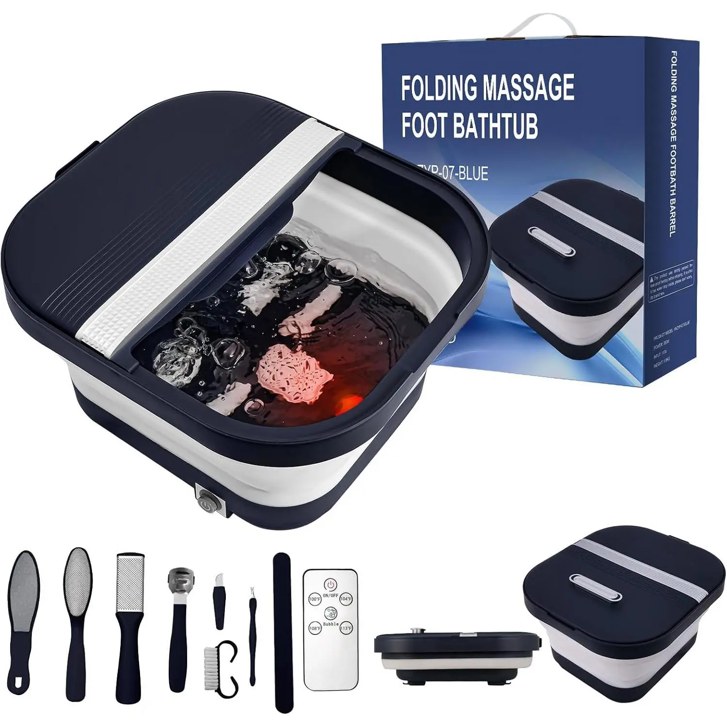 Collapsible Foot Bath  with Heat, Remote Control, Massage Rollers, Bubble, Foot Pedicure Kit, Red Light, Pedicure Foot , Foot Bath for Gifts