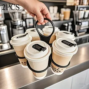 2Pcs Foldable Rotatable Cup Holder Portable 6 Grid Cup Carrier Creative Flower Shape Handheld Drink Cup Rack Multifunctional Plastic Cup Organizer For Party KTV Home Cocktail Coffee Milk Tea Cup Storage Tool