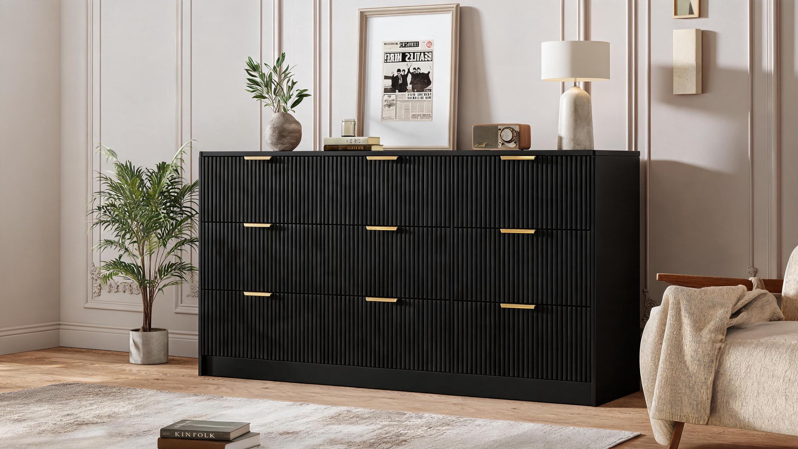 Black Summergarden 63" Wide Modern Bedroom Dresser - 9-Drawer Chest of Drawers with Metal Handles, Cupboards Storage Cabinet Organizer for Bedroom, Living Room, Multiple Storage Drawers,dorm essentials,home decor campingessentials