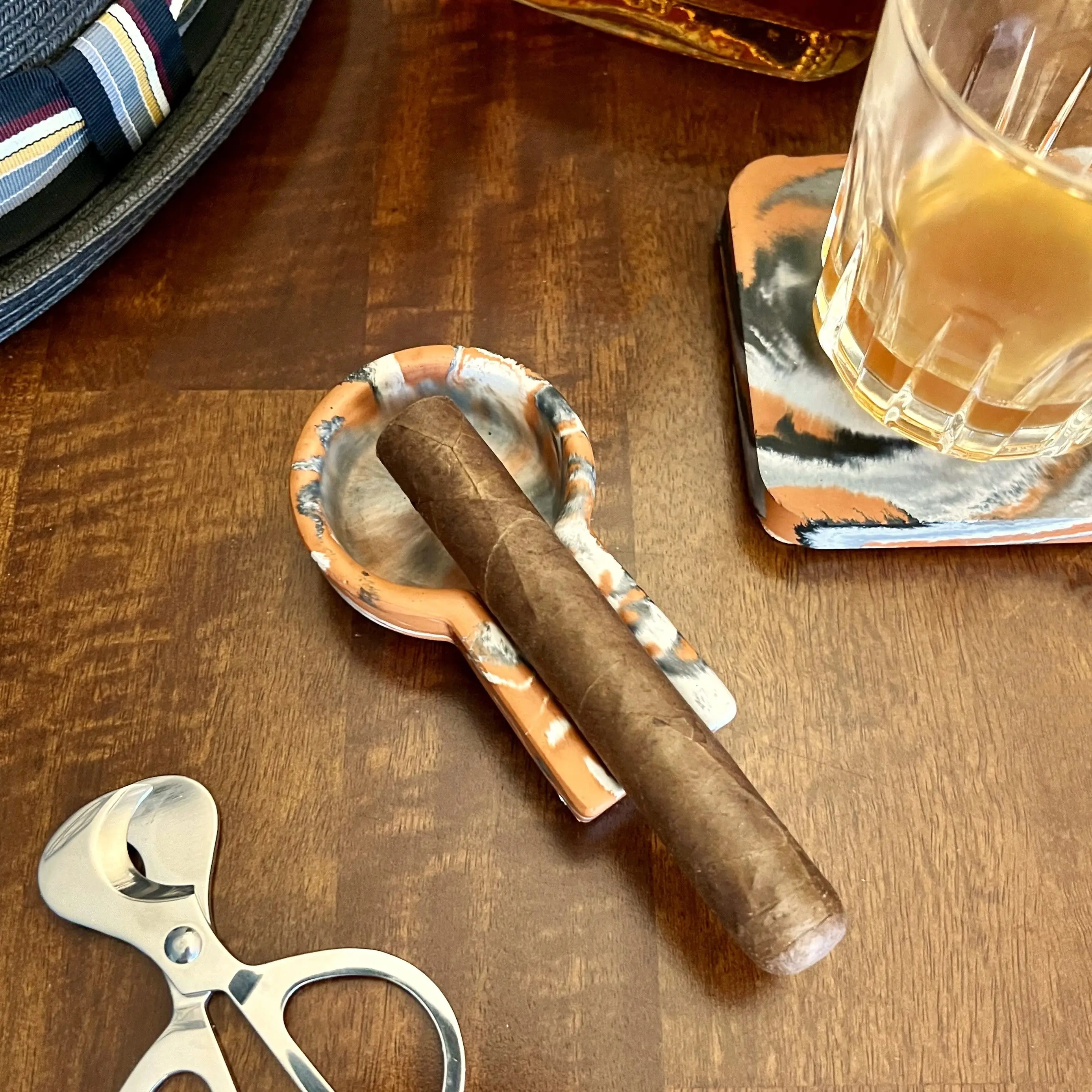 Terracotta Marbled Small Concrete Cigar Ashtray