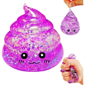 Novelty Squishy Poop Stress Ball Squishies Toys, Glitter Sensory Poop Stress Sugar Balls, Funny Stretch and Squeeze Fidget Toys for Kids and Adults, Fool's Day Prank Gift Party Favor (Purple)
