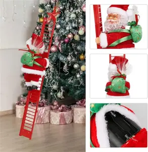 Climbing Santa,Electric Santa Climbing Ladder to Christmas Tree with Music and Bag,Holiday Party Home Door Wall Tree Decoration Xmas Ornament