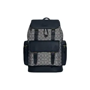 Coach Sprint 29 Backpack with Classic Monogram Print, Drawstring Closure, and Fabric-Leather Material for Men in Gray-Black