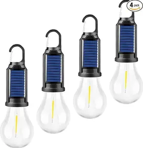 4 Pack Solar Hanging Light Bulbs, Portable LED Camping Lights, Waterproof Solar Powered Tent Lights with Clip for Patio, Garden, Emergency, Outdoor Hiking