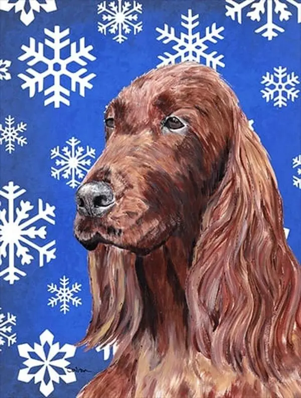 Irish Setter Blue Snowflake Winter Flag Garden Size