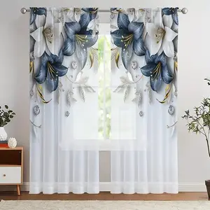 Elegant Floral Print Sheer Curtains Set, 2 Piece, Fashionable Living Room and Bedroom Curtains, Home Decoration Curtain, Premium Fabric, Ca Prop 65 Compliant