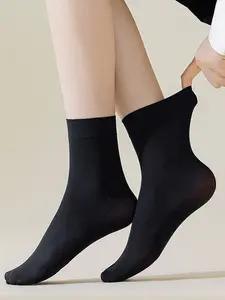 Women's Socks & Small Leather Shoes Set, Ice Silk Short Summer Thin Velvet Jk Knee-High Socks Match Mary Jane Shoes