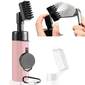 Pink Golf Club Cleaner Brush with Retractable Clip, 2 in 1 Golf Cleaner Brush, Portable Golf Club Cleaning Tool, Holds 5 Ounces of Water, Golf Accessories for Women