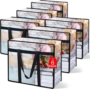 6Pack Clear Blanket Storage Bags, Vinyl Comforter Clothes Storage Closet Organizers and Storage Containers Moving Bags with Reinforced Handle for Bedding, Clothing, Comforters, Pillows, Toys,40L Besslly